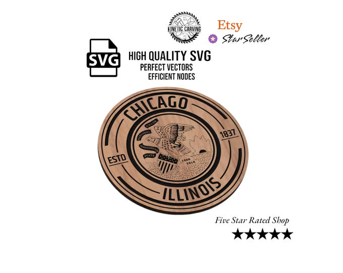 Illinois Top Six Cities SVG File for Woodworking, CNC, Printing and Lasering