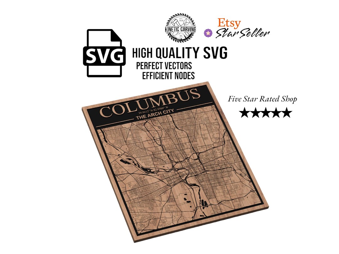 Colombus Svg Map Columbus, Ohio City Map SVG File for Woodworking, CNC, Printing and ...