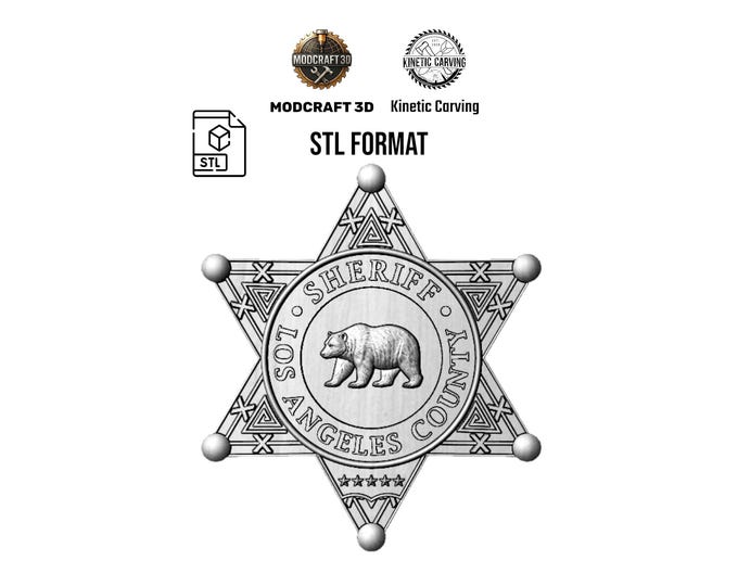 Los Angeles Sheriff STL File | Police Badge 3D Model for CNC and 3D Printing | Digital Download