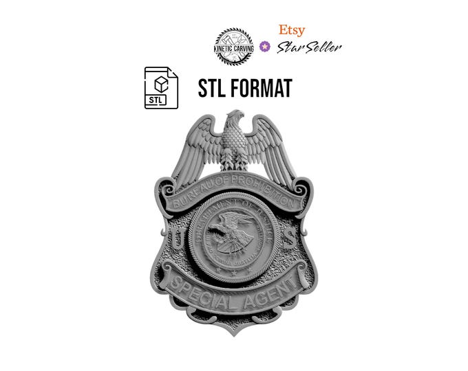 Prohibition Agent STL | Vintage U.S. Bureau Badge 3D Model – Special Agent Shield for CNC & 3D Printing