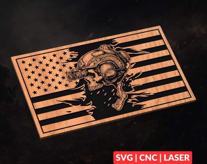 Tactical Skull American Flag SVG | CNC Laser Cut File, Wood Wall Art, Glowforge Engraving, LightBurn Ready