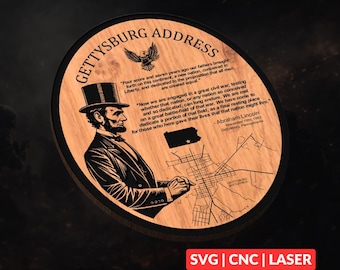 Abraham Lincoln Gettysburg Battle SVG | Military CNC Laser Cut File, Wood Wall Art, Glowforge Engraving, LightBurn Ready