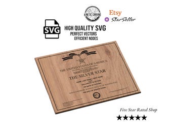 Silver Star Military Award Plaque SVG | Military CNC Laser Cut File, Wood Wall Art, Glowforge Engraving, LightBurn Ready