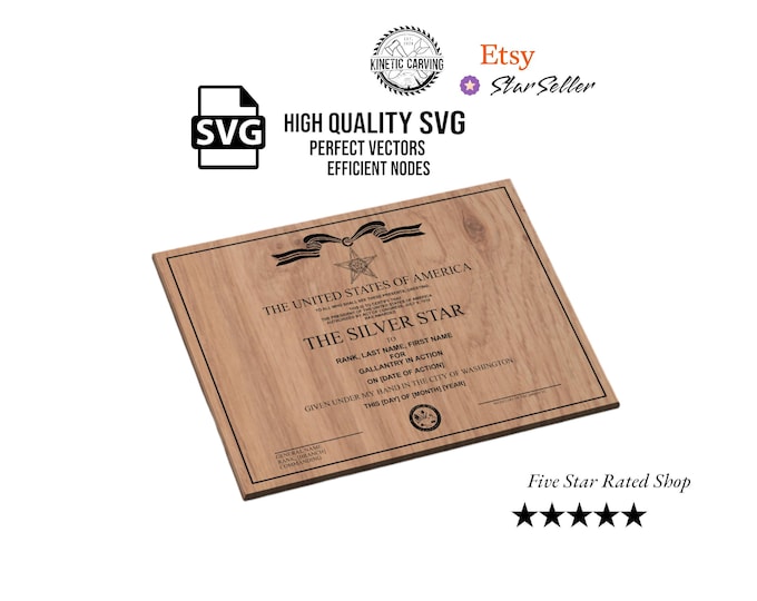 Silver Star Military Award Plaque SVG File: CNC, Laser Cut (Digital Download)