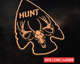 Elk Skull Arrowhead SVG | Elk Hunting CNC File, Antler Wood Sign, Laser Engraving