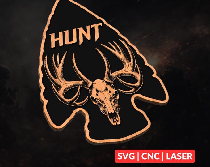 Elk Skull Arrowhead SVG | CNC Laser Cut File, Wood Wall Art, Glowforge Engraving, LightBurn Ready