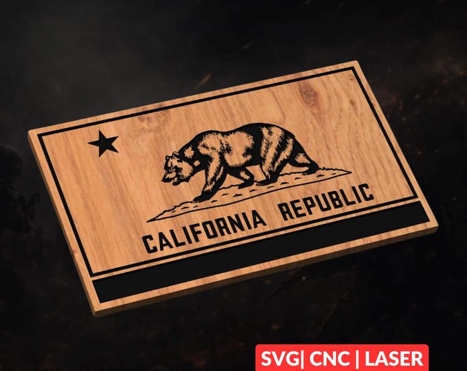 California Bear State Flag SVG | CNC Laser Cut File, Wood Wall Art, Glowforge Engraving, LightBurn Ready