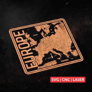 Mapa europeo SVG / Archivo de corte láser CNC, arte de pared de madera, grabado Glowforge, listo para LightBurn