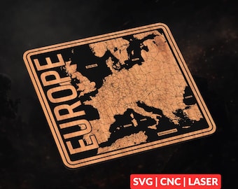 European Map SVG | CNC Laser Cut File, Wood Wall Art, Glowforge Engraving, LightBurn Ready
