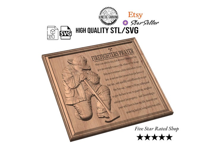 Firefighter Prayer STL File: 3D CNC Engraving for Woodworking Digital Download