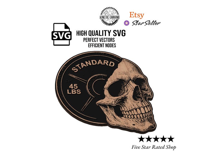 Skull & Weight Plate SVG File: Gym Fitness Laser Cut Design (Digital Download)