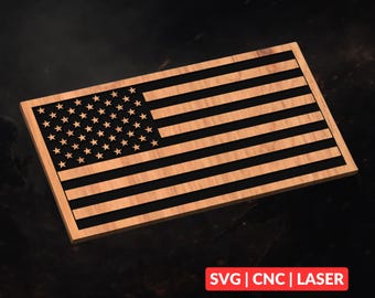 American Flag SVG | USA Stars and Stripes CNC File, Laser Cut Wood Sign, Patriotic Wall Art