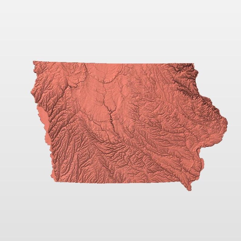 Iowa Topographic Map STL | 3D CNC Carving File, Wood Relief Art, 3D ...