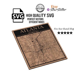 Mapa de la ciudad de Atlanta, Georgia (archivo SVG/para corte láser CNC), arte de pared en madera, grabado Glowforge, listo para LightBurn.