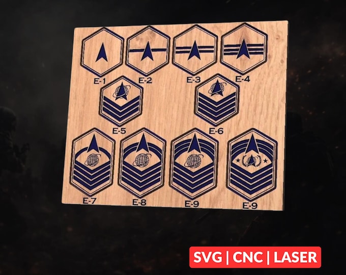 Space Force Enlisted Ranks SVG | CNC Laser Cut File, Wood Wall Art, Glowforge Engraving, LightBurn Ready
