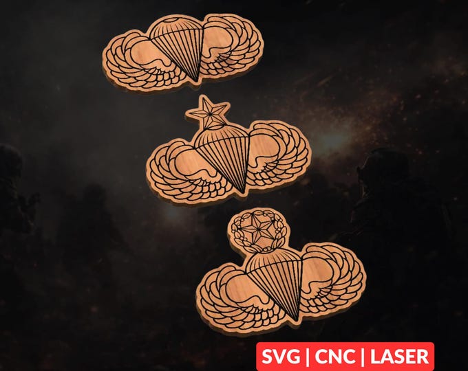 Airborne Wings Bundle SVG | CNC Laser Cut File, Wood Wall Art, Glowforge Engraving, LightBurn Ready