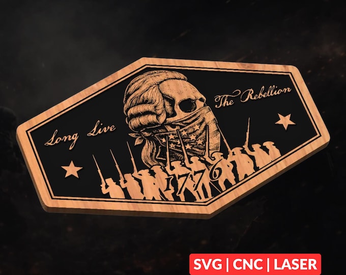 1776 Washington Rebellion Skull SVG | CNC Laser Cut File, Wood Wall Art, Glowforge Engraving, LightBurn Ready