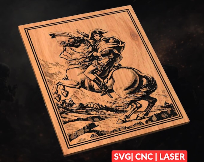 Napoleon Bonaparte Crossing the Alps SVG | CNC Laser Cut File, Wood Wall Art, Glowforge Engraving, LightBurn Ready