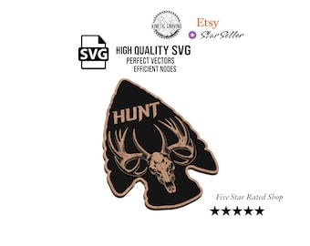 Arrowhead Elk Skull Hunt SVG File for Woodworking, CNC, Printing and Lasering