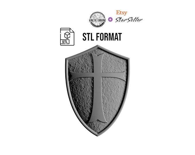 Templar Shield STL | 3D Crusader Cross Relief for CNC, Resin Printing, or Laser Engraving