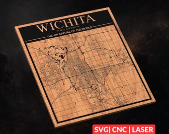 Wichita Kansas City Map SVG | CNC Laser Cut File, Wood Wall Art, Glowforge Engraving, LightBurn Ready