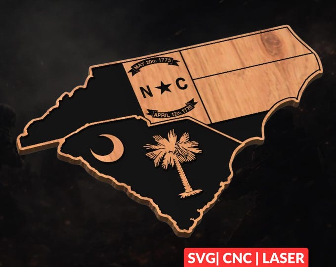 North & South Carolina State Flag SVG | CNC Laser Cut File, Wood Wall Art, Glowforge Engraving, LightBurn Ready