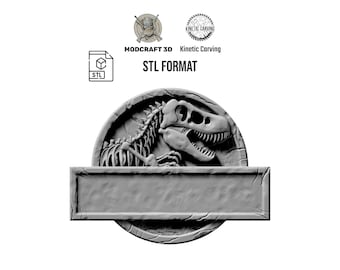 T-Rex Dinosaur Fossil Plaque STL File: 3D Relief Model for CNC/3D Printing