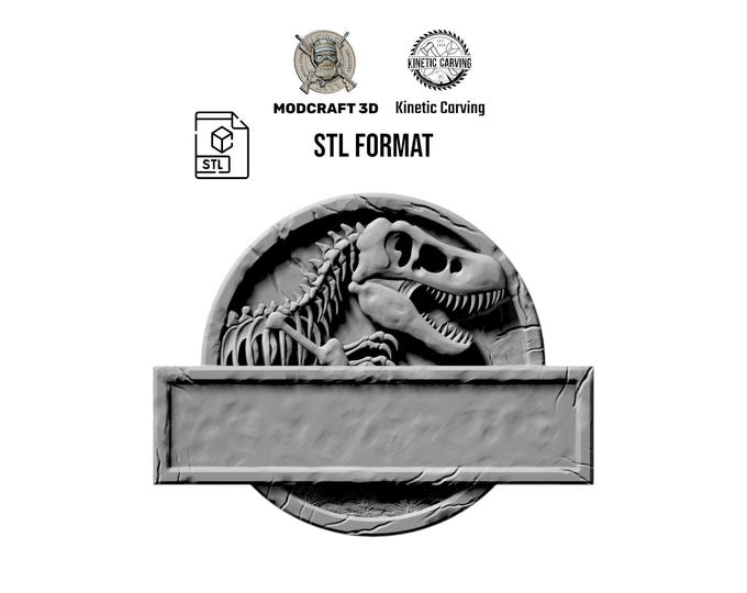 T-Rex Dinosaur Fossil Plaque STL File: 3D Relief Model for CNC/3D Printing