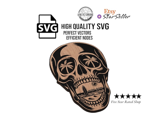 Death Beach Skull SVG File for Woodworking, CNC, Printing and Lasering svg, dxf, eps, pdf