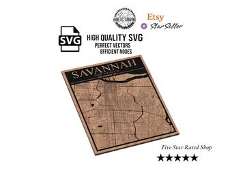 Savannah, Georgia City Map SVG File for Woodworking, CNC, Printing and Lasering (Digital Download)
