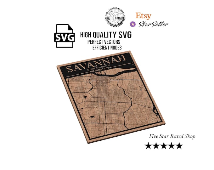 Savannah, Georgia City Map SVG File for Woodworking, CNC, Printing and Lasering (Digital Download)