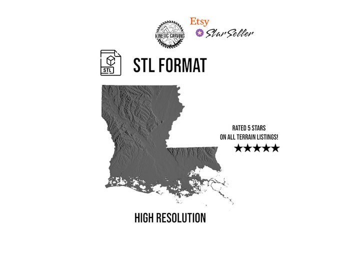 Louisiana Terrain File – 3D Topographic Map for CNC, 3D Printing, or 3D Lasering