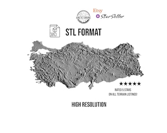 Turkey Terrain 3D Topographic Map STL File: CNC, 3D Printing (Digital Download)
