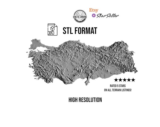 Turkey Terrain STL File – 3D Topographic Map for CNC, 3D Printing, or 3D Lasering