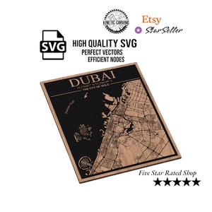 Fichier SVG de plan de ville de Dubaï, Émirats Arabes Unis pour le travail du bois, la commande numérique par ordinateur, l'impression et la gravure au laser