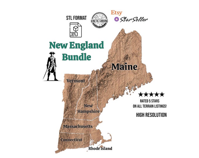 New England Terrain 3D Topo Models Bundle (Digital Download)