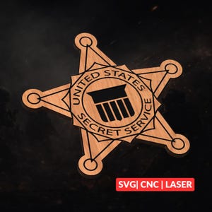 Archivo SVG/CNC para corte láser del parche del Servicio Secreto, arte de pared en madera, grabado Glowforge, listo para LightBurn.