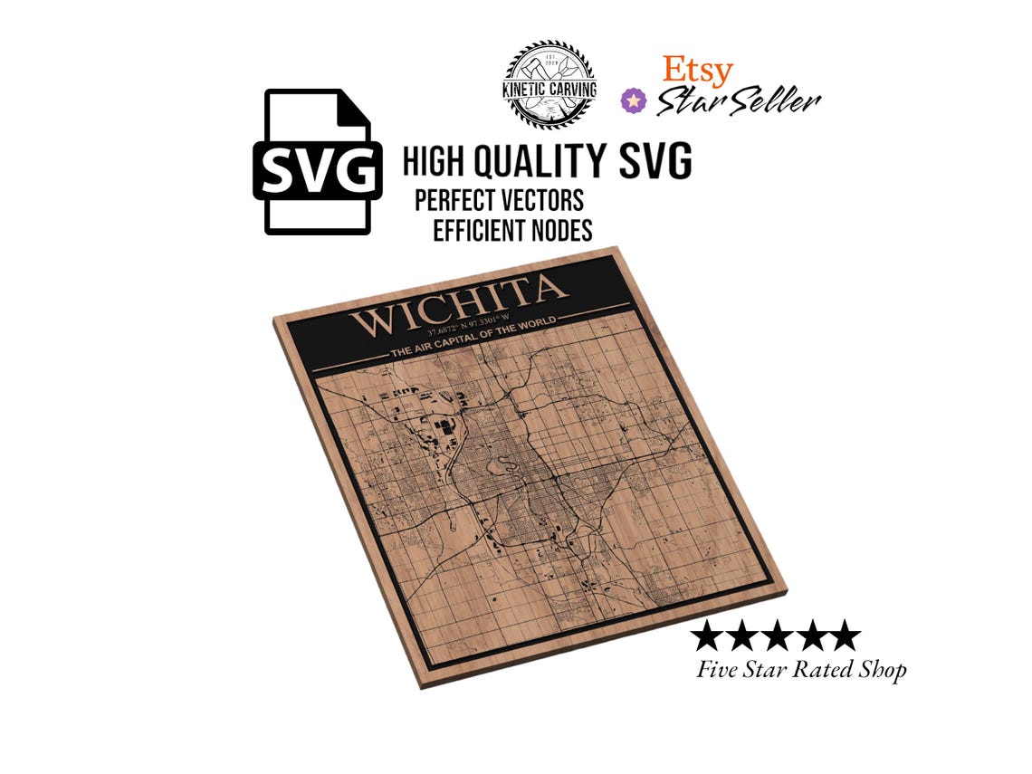 Wichita Svg Wichita Kansas City Map SVG | CNC Laser Cut File, Wood Wall Art ...