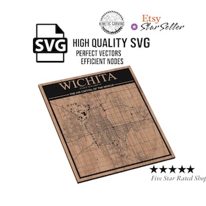 Wichita, Kansas City Karte SVG-Datei für Holzbearbeitung, CNC, Druck und Lasern