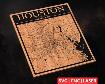 Houston, Texas City Map SVG | CNC Laser Cut File, Wood Wall Art, Glowforge Engraving, LightBurn Ready