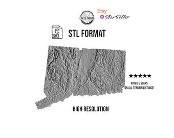 Connecticut 3D STL | 3D CNC Carving File, Wood Relief Art, 3D Printing Ready