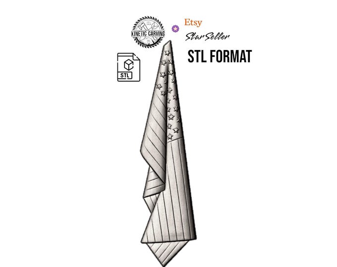Draped American Flag STL File | 3D Model for CNC, Carving & 3D Printing