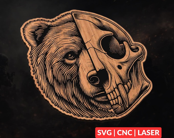 Bear Skull SVG | CNC Laser Cut File, Wood Wall Art, Glowforge Engraving, LightBurn Ready