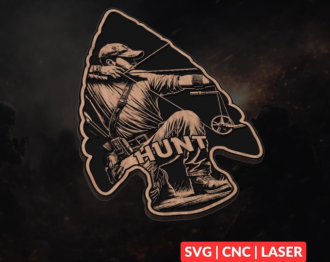 Bow Hunting Arrowhead SVG | CNC Laser Cut File, Wood Wall Art, Glowforge Engraving, LightBurn Ready