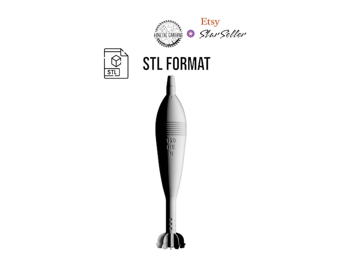 120mm Mortar Round STL File for Woodworking, CNC, Printing and Lasering