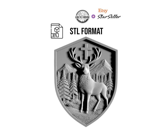 Elk with Cross Shield STL for For Woodworking, CNC, 3-D Printing and Lasering