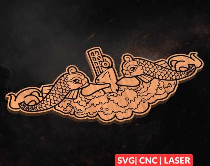 Submarine Warfare Badge SVG | CNC Laser Cut File, Wood Wall Art, Glowforge Engraving, LightBurn Ready