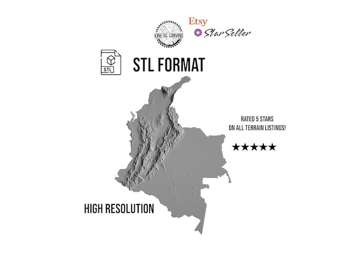 Colombia Terrain File – 3D Topographic Map for CNC, 3D Printing, or 3D Lasering