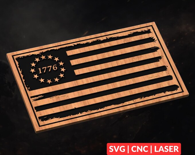 1776 Distressed Flag SVG | CNC Laser Cut File, Wood Wall Art, Glowforge Engraving, LightBurn Ready