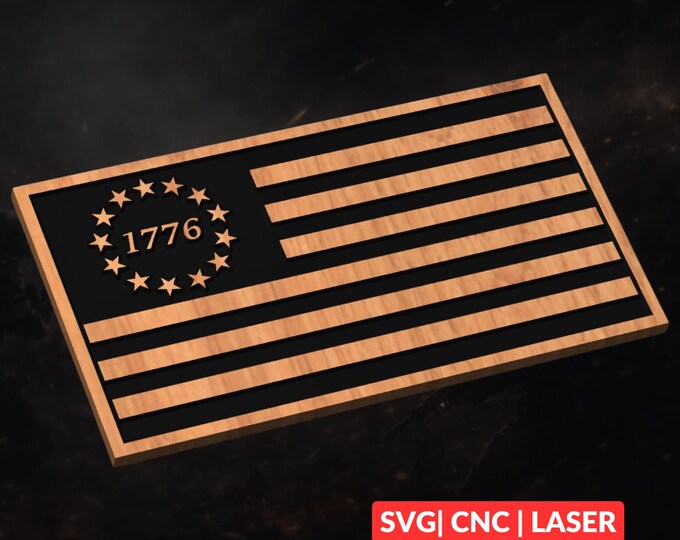 1776 Flag SVG | CNC Laser Cut File, Wood Wall Art, Glowforge Engraving, LightBurn Ready